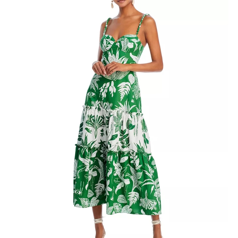 FARM Rio Green and White Maxi Dress